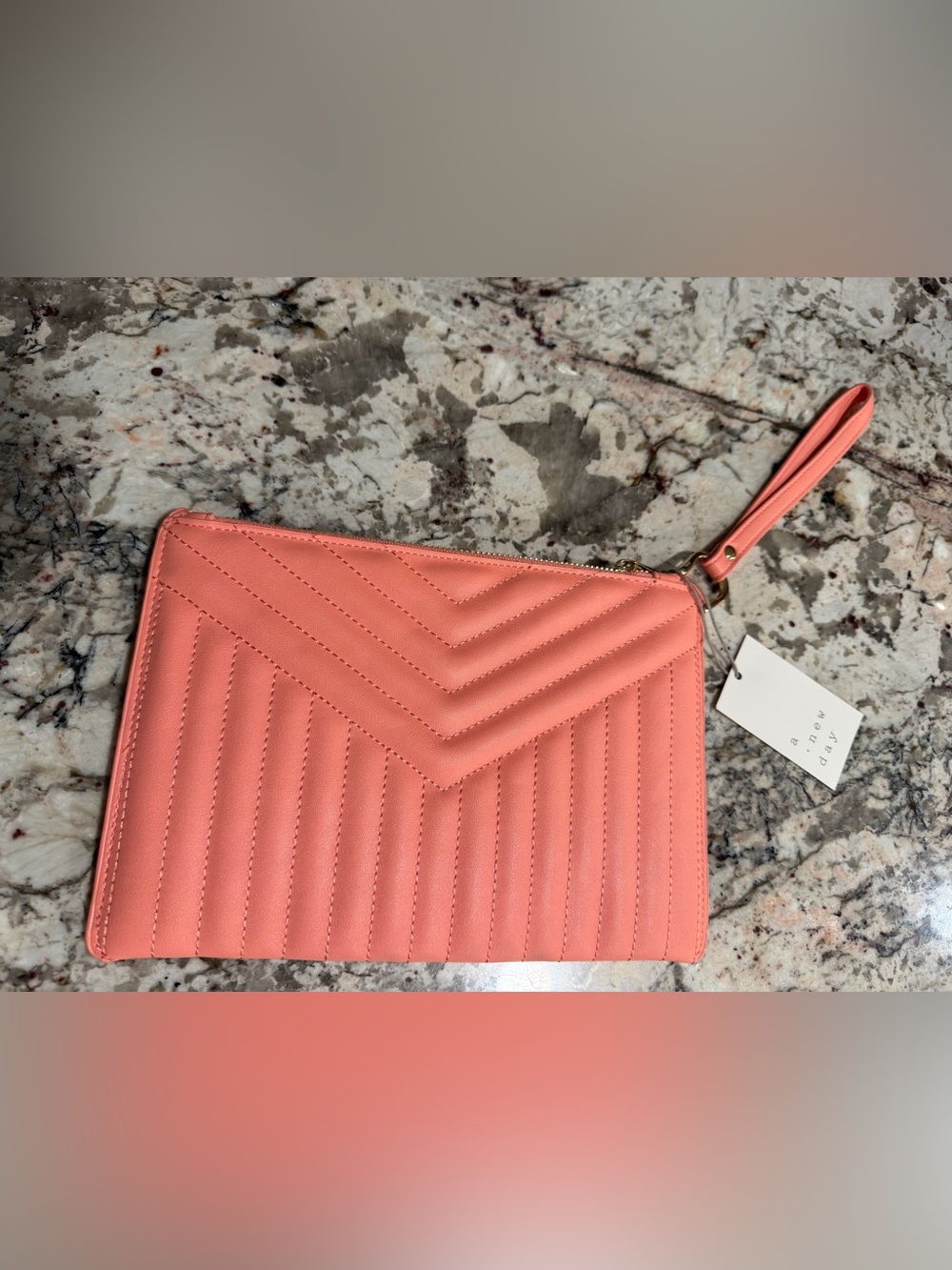 A New Day Quilted Chevron Pink Faux Leather Wristlet Clutch Bag NWT